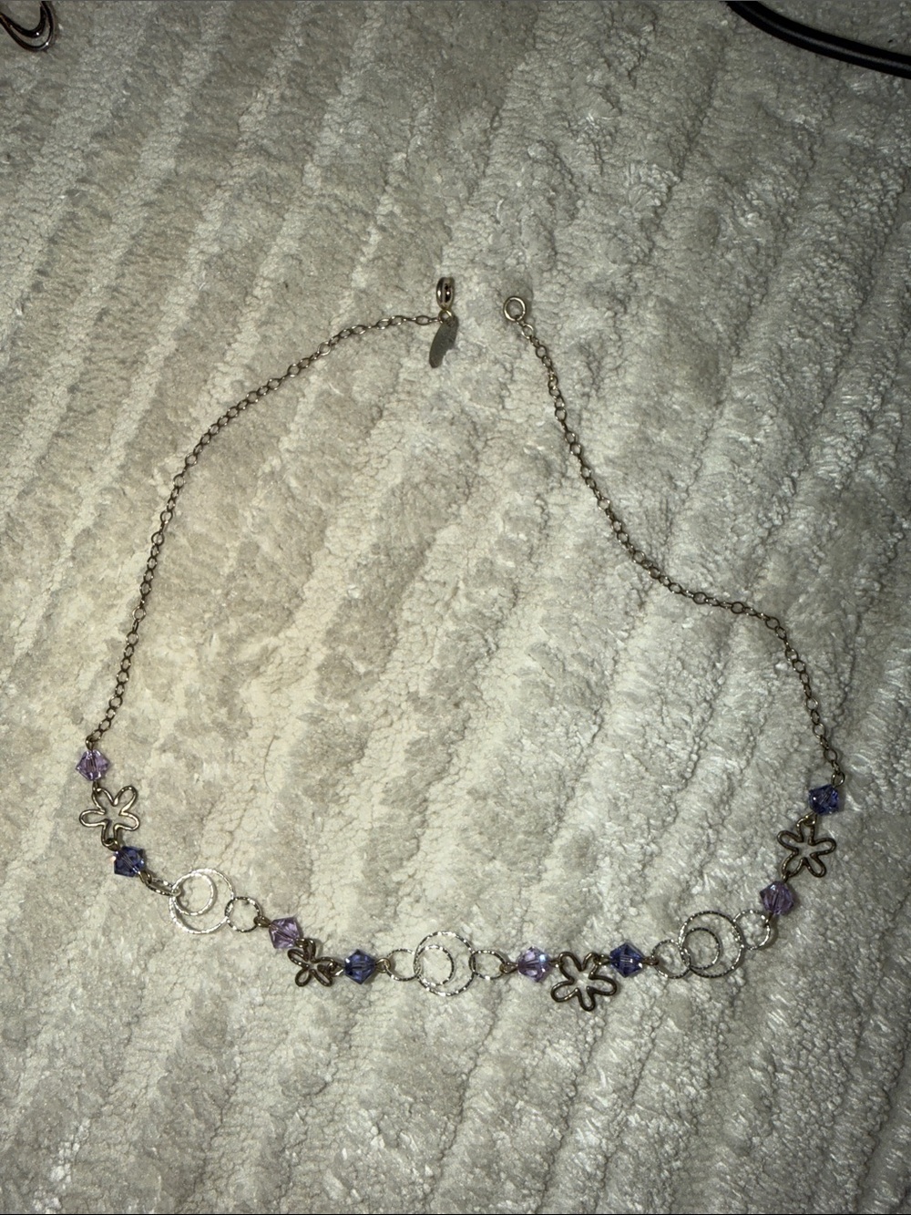 Magnolia Silver Flower & Purple Crystal Accent Necklace